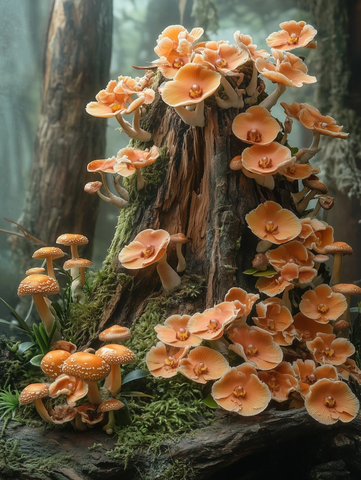 兰花苔藓蘑菇木桩