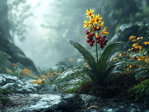 幽谷仙草方茎黄蕊红果