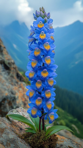悬崖缝隙蓝黄石斛花
