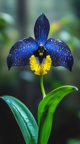 蓝色花瓣黄色花心兰花