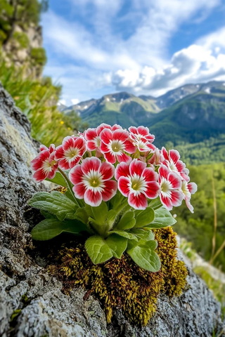 悬崖缝隙中的报春花