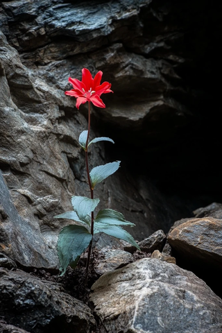 洞穴中的红花朵