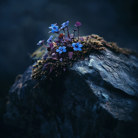 岩石边缘的苔藓小花