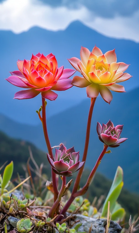 红色橙色紫色花朵盛开