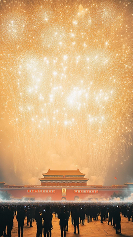 天安门广场前璀璨的烟花表演
