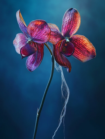 干枯紫红花瓣挂枝柔丝