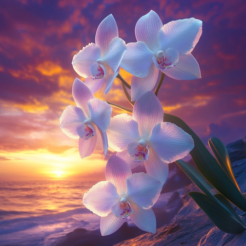 夕阳下的兰花低角度特写