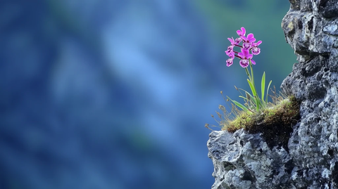 悬崖缝隙中的蝴蝶兰