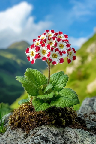 悬崖缝隙中的报春花