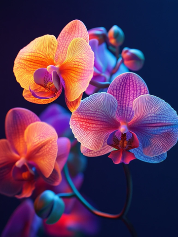 紫背景荧光兰花特写