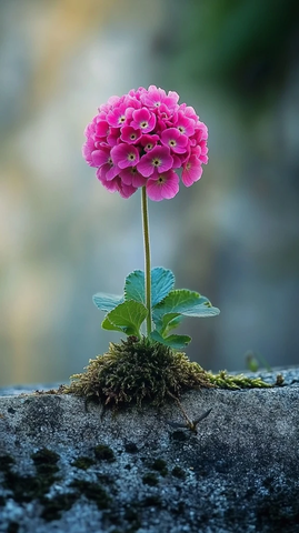 粉球茎报春花与青苔