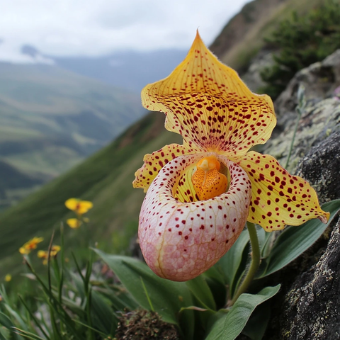 山坡上的兜兰与斑点叶