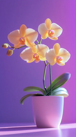 蝴蝶兰花盆紫色背景