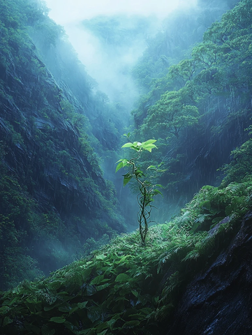 缠绕藤蔓中的娇小植物