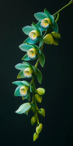 蓝绿色兰花黑色背景