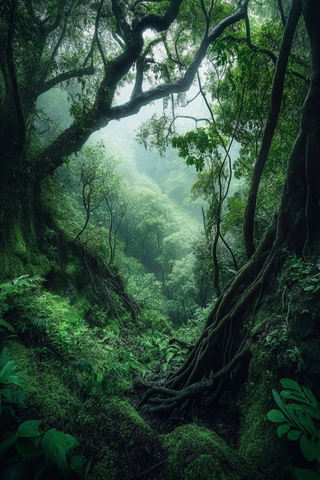 雾气缭绕的茂密丛林