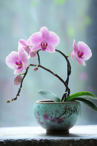 中国兰花陶瓷花盆摄影