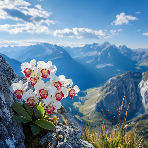 山崖红白兰花盛开