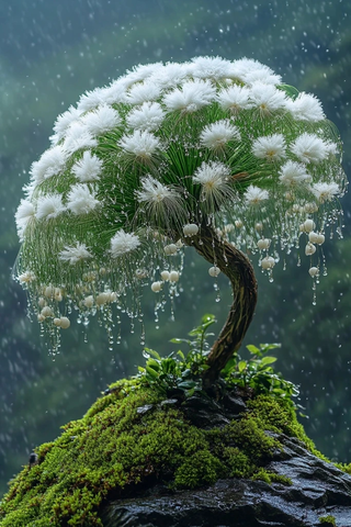 雪中孔雀花与白绒花穗