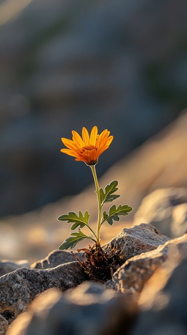 山边橙花与黄菊