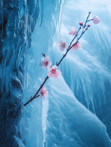 冰洞中盛开的梅花