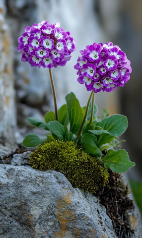 紫色白色球状报春花