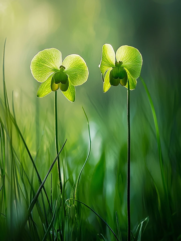 翡翠绿草上的翠绿花朵