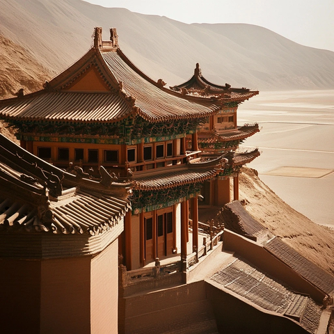 山崖上的古建筑风景