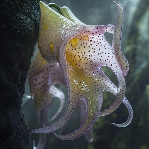 稀有兰花附着湿润树干