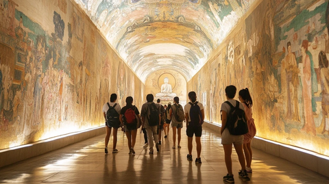 人们参观壁画长廊的场景