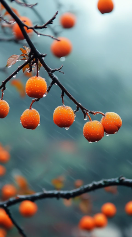 白露节气象摄影柿子枝露