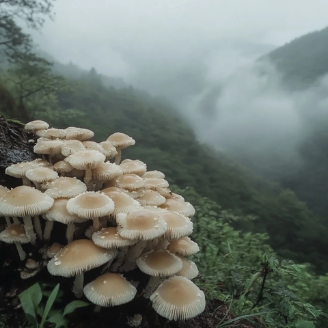 云雾缭绕的菌类生长环境