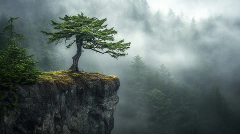 雾林悬崖俯瞰树冠