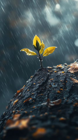 雨润树干新芽初绽