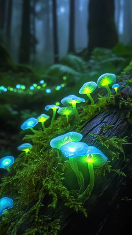 荧光蘑菇苔藓森林