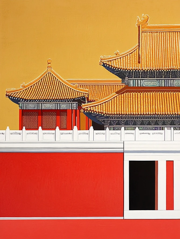红黄配色的传统中式宫殿建筑