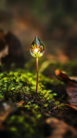 水珠滴落莲花苞