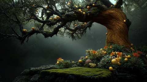 古树岩石平台异花景观