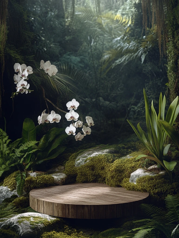 苔藓石块与蕨类植物场景