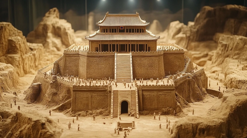 古风建筑模型展示古代城墙风貌