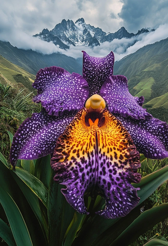 黄色中心紫色花瓣巨型兰花