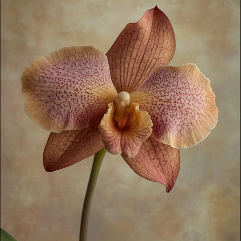 棕粉色调兰花与简约花盆