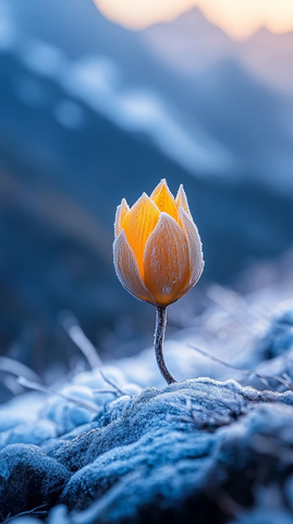 冰莲霜雪覆盖冬日静景