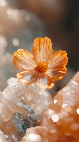 微小花朵嵌入矿物晶体
