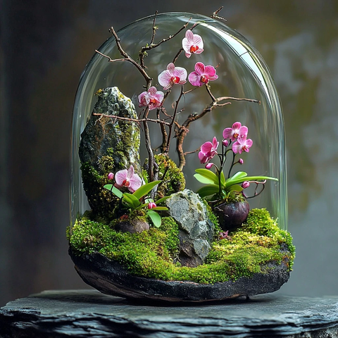 苔藓墙小兰花微景观