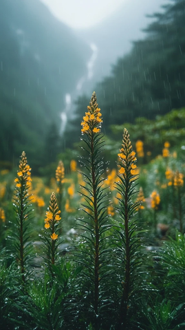 高山森林小溪野花