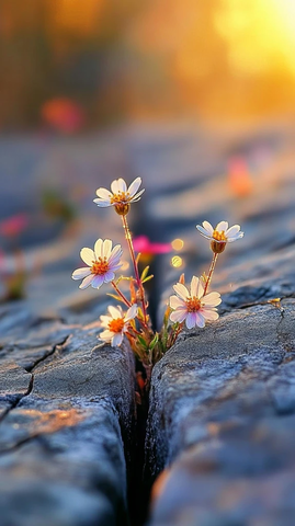 秋野花石缝晨露阳光