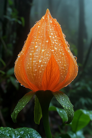 绿色长茎橙色花蕾绽放