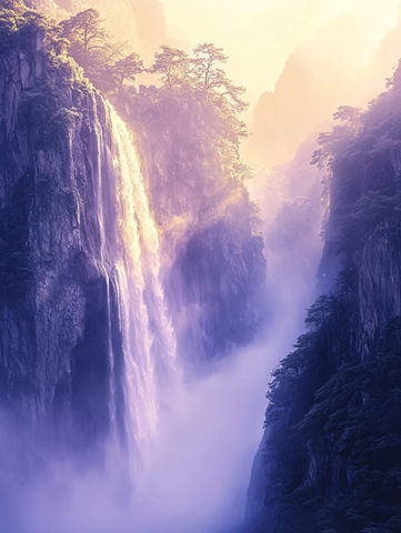 金色阳光瀑布紫雾山