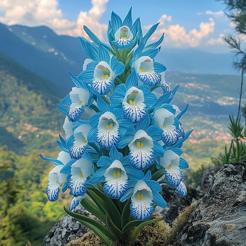 悬崖石缝中的叠花石斛